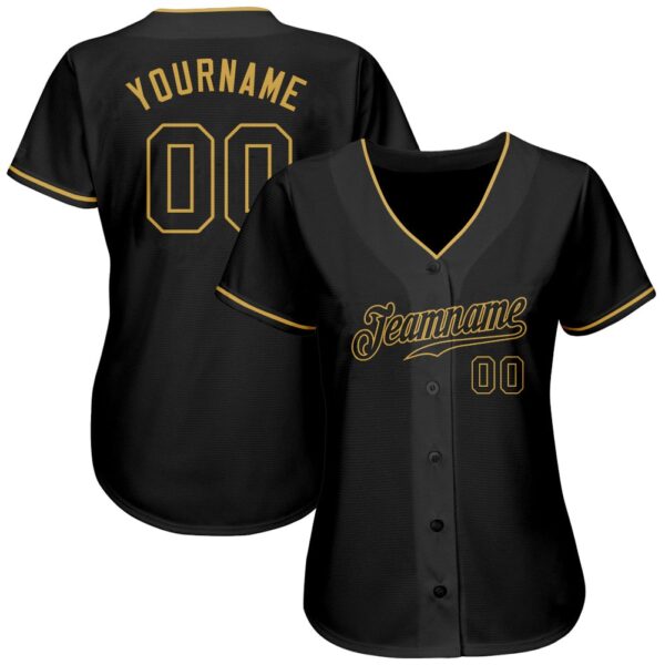 Custom Black Black-Old Gold Authentic Baseball Jersey - Image 5