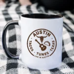 Austin Texas Badge Mug – Rustic Tacos Tunes Life Mug - Image 2