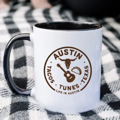 austin texas badge mug rustic tacos tunes life mug rh41w