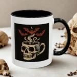 Creepy Skull Coffee Mug – Spooky Halloween Coffee Cup with Bats