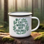 Eat Weeds Not Feelings Enamel Mug – Foraging & Wild Herb Lovers Gift