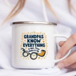 Grandpas Know Everything Enamel Camping Mug - Image 5