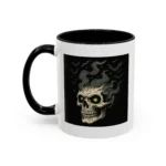 Halloween Skull Mug – Spooky Coffee Cup with Green Eyes & Bats - Image 4