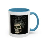 Halloween Skull Mug – Spooky Coffee Cup with Green Eyes & Bats - Image 43