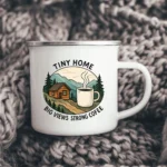 Tiny Home, Big Views, Strong Coffee Enamel Camping Mug - Image 2